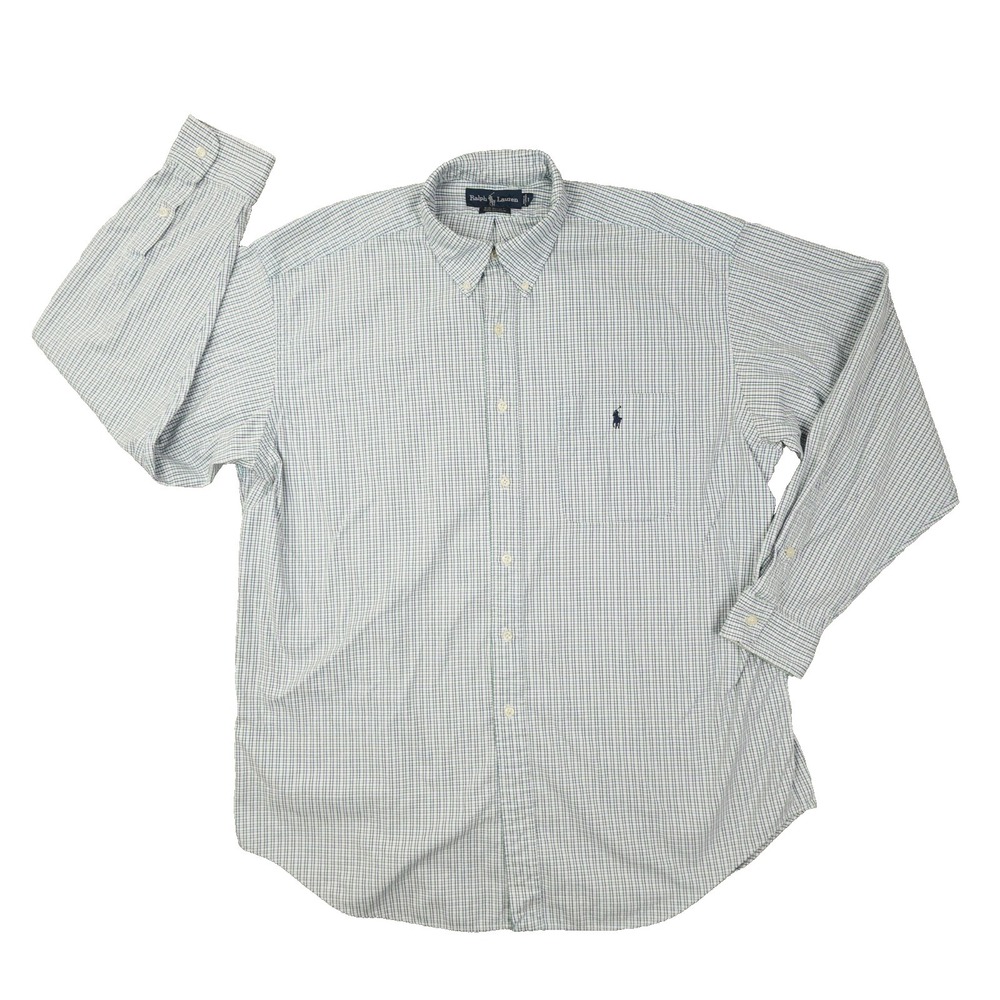 Ralph Lauren The Big Shirt Button Up Men's‎ Large White Plaid Long Sleeve Preppy